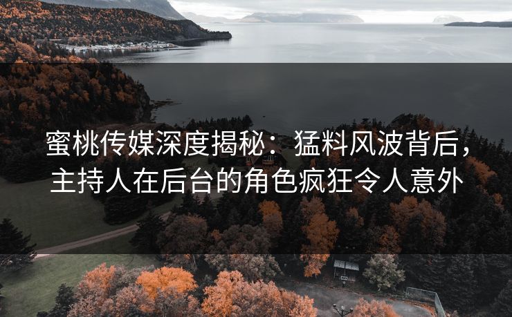 蜜桃传媒深度揭秘:猛料风波背后,主持人在后台的角色疯狂令人意外 蜜桃传媒深度揭秘:猛料风波背后,主持人在后台的角色疯狂令人意外