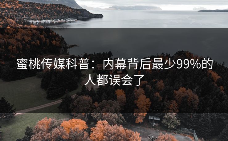 蜜桃传媒科普：内幕背后最少99%的人都误会了