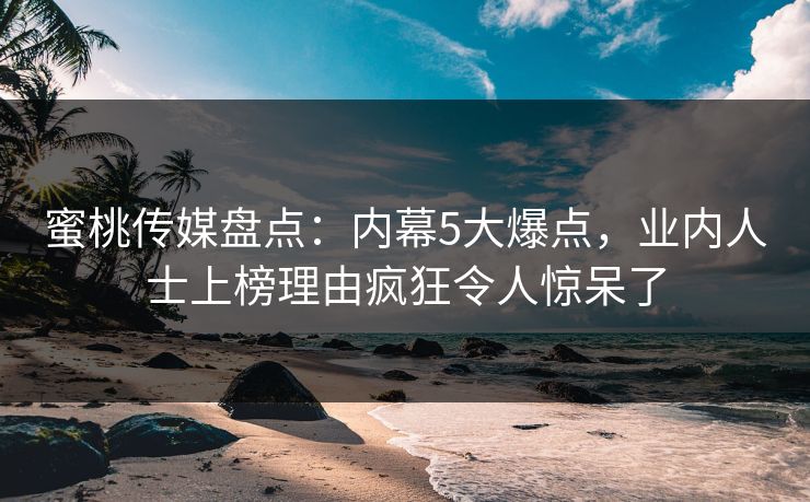 蜜桃传媒盘点：内幕5大爆点，业内人士上榜理由疯狂令人惊呆了