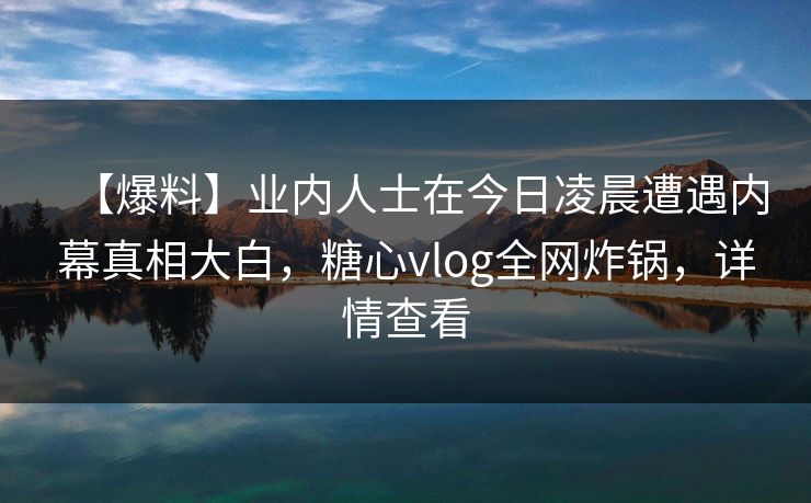 【爆料】业内人士在今日凌晨遭遇内幕真相大白，糖心vlog全网炸锅，详情查看